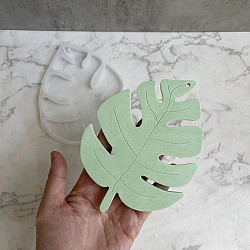 DIY Monstera Leaf Hanging Coaster Silicone Molds, Big Pendant Molds, for UV Resin, Epoxy Resin Craft Making, White, 149x111x9mm, Hole: 3mm(DIY-P070-A06)
