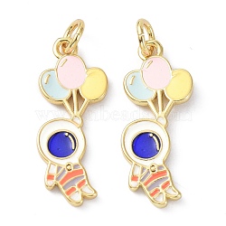 Eco-Friendly Brass Enamel Pendant, with Jump Rings, Long-Lasting Plated, Real 18K Gold Plated, Astronauts and Balloons, Colorful, 24x10x2mm, Hole: 3.4mm(KK-C220-01G)