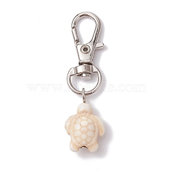 Synthetic Turquoise Tortoise Pendant Decorations, with Alloy Swivel Lobster Claw Clasps, Seashell Color, 52mm(HJEW-JM01355-02)