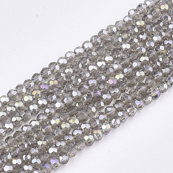 Faceted(32 Facets) Electroplate Glass Beads Strands, AB Color Plated, Round, Light Grey, 4mm, Hole: 0.5mm, about 100pcs/strand, 14.2 inch(X-EGLA-R016-4m-27)