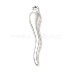 304 Stainless Steel Pendants, Horn of Plenty/Italian Horn Cornicello Charms, Stainless Steel Color, 36x7x3.8mm, Hole: 1.5mm(STAS-D084-04P)
