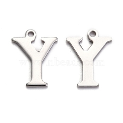 304 Stainless Steel Alphabet Charms, Stainless Steel Color, Letter.Y, 12.5x9.5x0.7mm, Hole: 1mm(STAS-H122-Y-P)