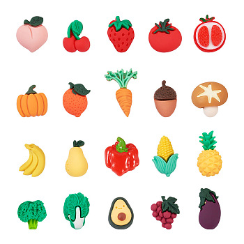 Kissitty Resin Decoden Cabochons, Imitation Fruit & Vegetable, Mixed Color, 19x20x9mm, 4pcs/style, 80pcs/bag