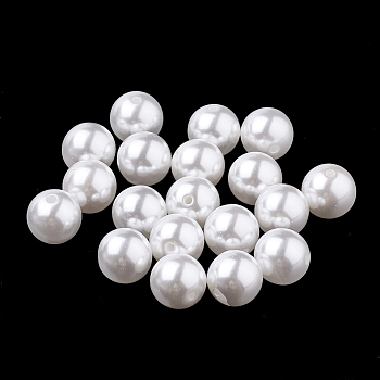 Eco-Friendly Plastic Imitation Pearl Beads, High Luster, Grade A, Half Drilled Beads, Round, White, 10mm, Half Hole: 1.6mm