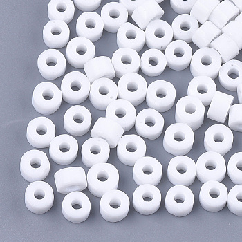 Glass Bugle Beads, Opaque Colours, Round Hole, White, 3~4x6.5~7mm, Hole: 2.5mm, about 1000pcs/bag