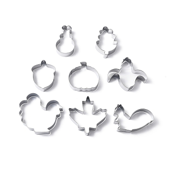 Thanksgiving 430 Stainless Steel Cookie Mold, Cookie Cutter, Acorn/Pumpkin/Turkey, Stainless Steel Color, 54~82x41~88x18mm, 8pcs/set