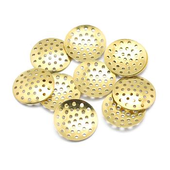 Brass Finger Ring/Brooch Sieve Findings, Perforated Disc Settings, Lead Free & Cadmium Free & Nickel Free, Flat Round, Raw(Unplated), 18x2mm, Hole: 1mm