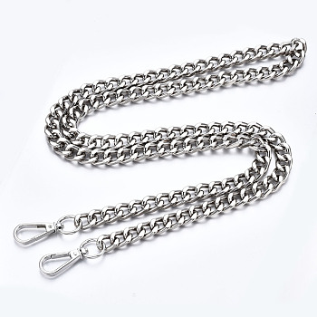 Bag Chains Straps, Aluminum Curb Link Chains, with Alloy Swivel Clasps, for Bag Replacement Accessories, Platinum, 1180x12mm