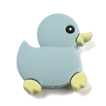 Silicone Focal Beads, Silicone Teething Beads, Baby Toy, Duck, Light Blue, 31x29x8mm, Hole: 2mm