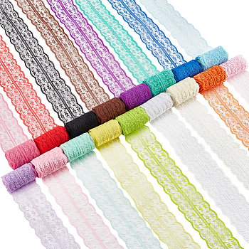 17Pcs 17 Colors Polyester Floral Lace Trims, Wavy Edge Lace Ribbon for Sewing and Art Craft Projects, Mixed Color, 1-5/8 inch(42mm), 2 yards/pc, 1pc/color