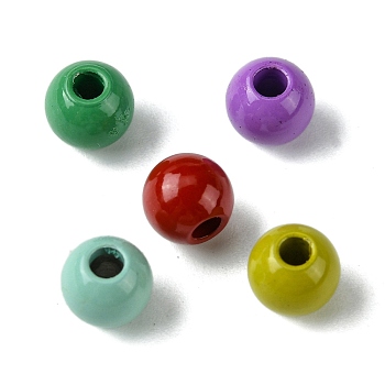Spray Painted 202 Stainless Steel Beads, Round, Mixed Color, 6x5mm, Hole: 2mm
