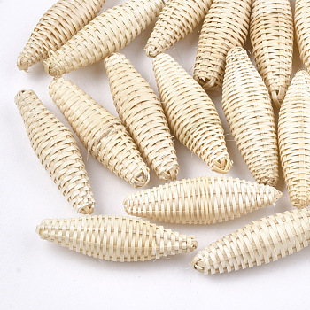 Handmade Reed Cane/Rattan Woven Beads, For Making Straw Earrings and Necklaces, No Hole/Undrilled, Rice, Antique White, 45~50x12~15x12~15mm