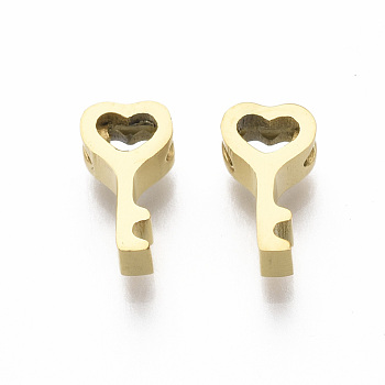 304 Stainless Steel Charms, Heart Key, Golden, 8x4.5x3mm, Hole: 1.8mm