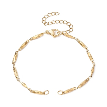 Ion Plating(IP) 304 Stainless Steel Faceted Bar Link Chain Bracelet Makings, Fit for Connector Charms, with Lobster Claw Clasp & Chain Extender, Golden, 6-3/4 inch(17.3cm), Hole: 3.5mm