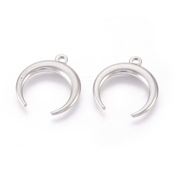 304 Stainless Steel Pendants, for DIY Jewelry Making, Double Horn/Crescent Moon, Stainless Steel Color, 19x17.5x2mm, Hole: 1.8mm

