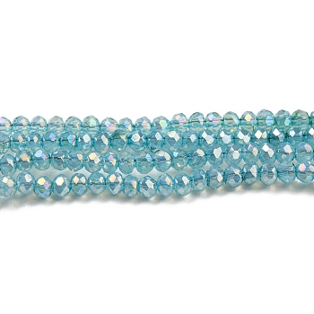 Transparent Baking Painted Glass Beads Strands, AB Color, Faceted, Round, Medium Turquoise, 2.5x2mm, Hole: 0.7mm, about 148~152pcs/strand, 12.05~12.36 inch(30.6~31.4cm)