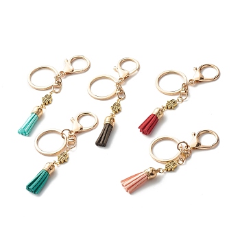 Alloy Keychain, with Tibetan Style Hamsa Hand Bead, Faux Suede Tassel, Alloy Lobster Claw Clasps, Mixed Color, 11.8cm