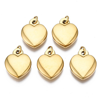 316 Surgical Stainless Steel Pendants, with Jump Rings, Heart, Real 14K Gold Plated, 17x14x4mm, Hole: 3mm, Jump Ring: 5x1mm, 3mm inner diameter