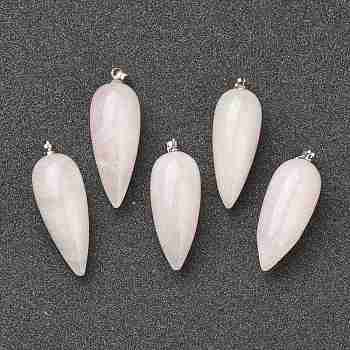 Natural Rose Quartz Pointed Pendants, with Platinum Brass Findings, Bullet, 32~33x12mm, Hole: 2.5x6mm