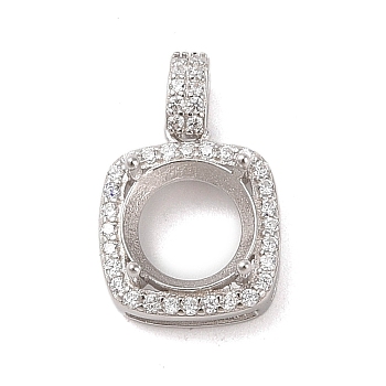 925 Sterling Silver Micro Pave Cubic Zirconia Pendant Setting, Open Back Settings , Square, 14x11x6mm, Hole: 3.5mm