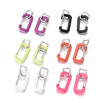 Brass Hoop Earrings, with Spray Painted Alloy Keychain Clasps Pendants, Rectangle, Mixed Color, 40.5mm, Pin: 1.1mm