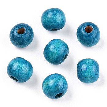 Natural Wood Beads, Dyed, Round, Sky Blue, 12x10.5mm, Hole: 3mm, about 1800pcs/1000g
