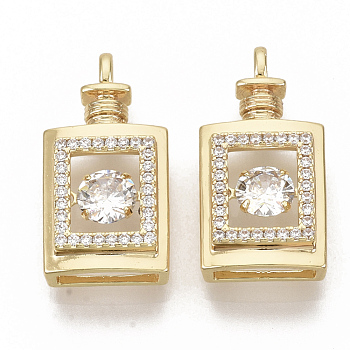 Brass Micro Pave Clear Cubic Zirconia Pendants, Nickel Free, Perfume Bottle, Real 18K Gold Plated, 21x10.5x5.5mm, Hole: 1.5mm