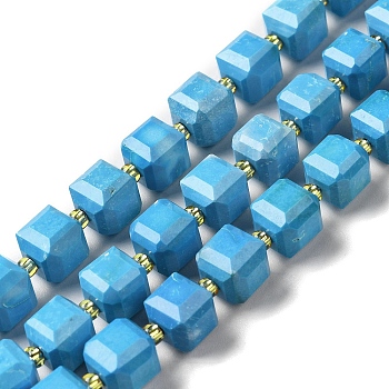 Natural Howlite Beads Strands, Dyed, Faceted, Cube, Deep Sky Blue, 7.5x8x7.5mm, Hole: 1.2mm, about 40pcs/strand, 15.63 inch(39.7cm)