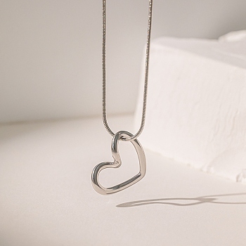 304 Stainless Steel Pendant Necklaces, Snake Chains, Heart, Stainless Steel Color, 15.98 inch(40.6cm)