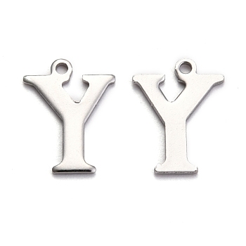 304 Stainless Steel Alphabet Charms, Stainless Steel Color, Letter.Y, 12.5x9.5x0.7mm, Hole: 1mm