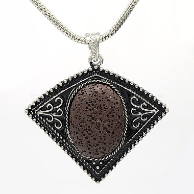 Fan Shaped Platinum Plated Alloy Lava Rock Stone Pendants(G-M047-01)-2
