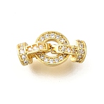 Ring Brass Micro Pave Cubic Zirconia Fold Over Clasps, Long-Lasting Plated, Cadmium Free & Lead Free, Rack Plating, Real 18K Gold Plated, 13.5mm(KK-V008-21G)