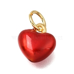 Brass Enamel Pendants, Red, Cadmium Free & Lead Free, Real 24K Gold Plated, Heart Charms, 9x8x4mm, Hole: 3.5mm(KK-G605-17G-01)