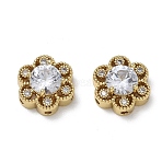 Brass Micro Pave Clear Cubic Zirconia Multi-Strand Links, Flower, Long-Lasting Plated, Rack Plating, Lead Free & Cadmium Free, Real 18K Gold Plated, 15x14x7.5mm, Hole: 1.6mm(KK-CBA56EF-25G)