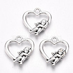 Tibetan Style Alloy Pendants, Lead Free & Cadmium Free, Heart with Angel, Antique Silver, 19.5x18x3mm, Hole: 2.5mm(X-TIBE-S323-087AS-RS)