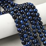 Grade B Natural Tiger Eye Beads Strands, Dyed, Round, Dark Blue, 8.5mm, Hole: 1.2mm, about 46~48pcs/strand, 14.76''(37.5cm)(X-G-F591-18-8mm-01)