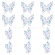 12Pcs 2 Style Butterfly Laser Effect Sequin Appliques, AB Color Paillette Embroidered Organza Appliques, for Bridal Dress, White, 8.4~9.1x5.1~9.1x0.1cm, 6pcs/style(PATC-GF0001-10)