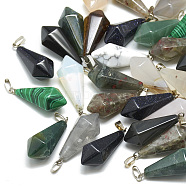 Natural & Synthetic Mixed Stone Pendants, with Random Stainless Steel Snap On Bails, Bicone, 29~33x11~12mm, Hole: 7x3.5mm or 6x2mm(G-T084-M)