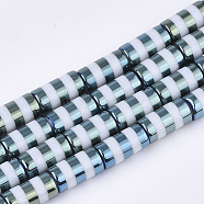 Electroplate Glass Beads Strands, Column with Stripe, Cadet Blue, 19.5~20x10mm, Hole: 1.4mm, about 15pcs/strand, 11.81 inch(30cm)(EGLA-S177-04C)