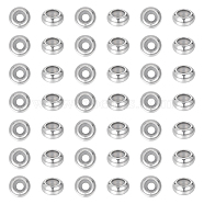 201 Stainless Steel Beads, with Rubber Inside, Slider Beads, Stopper Beads, Rondelle, Stainless Steel Color, 10x4.5mm, Hole: 3mm, 50pcs/box(STAS-UN0043-21)