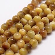 Natural Tiger Eye Bead Strands, Dyed & Heated, Round, Gold, 8mm, Hole: 1mm, about 44pcs/strand, 14.9 inch~15.1 inch(G-D840-54-8mm-03)