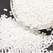 8/0 Glass Seed Beads, Grade A, Round, Opaque Colours, White, 2.8~3.2mm, Hole: 1.0mm, about 15000pcs/pound(SEED-J014-F8-41)