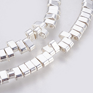 Electroplated Non-magnetic Synthetic Hematite Beads Strands, Grade AA, 2-Hole, Rectangle, Long-Lasting Plated, 925 Sterling Silver Plated, 4.5x2x2.5mm, Hole: 1mm, about 181pcs/strand, 16.29 inch(41.4cm)(G-E495-11B-03)