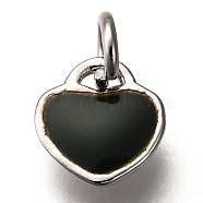 Enamel Brass Charms, Long-Lasting Plated, Heart, Platinum, Black, 7.5x7.5x2.5mm, Hole: 2.8mm(KK-G364-17P-02)