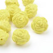 Opaque Acrylic Beads, Flower, Yellow, about 24mm long, 24mm wide, 20mm thick, Hole: 2mm, about 99pcs/500g(MACR-S635-9)