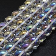 Electroplated Natural Quartz Crystal Beads Strands, AB color Plated, Round, Clear AB, 8mm, Hole: 0.8mm, about 49pcs/strand, 15.7 inch(G-K285-09-8mm-02)