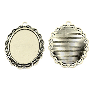 Tibetan Style Alloy Oval Pendant Cabochon Settings, Cadmium Free & Lead Free, Antique Silver, 54x40x2.5mm, Hole: 3.5mm, Tray: 40x30mm(TIBEP-5338-AS-LF)