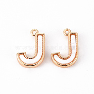 Brass Charms, with Shell, Real 18K Gold Plated, Nickel Free, Letter.J, 11x7.5x2mm, Hole: 0.9mm(KK-Q766-001J-NF)
