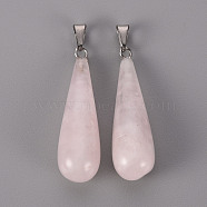 Natural Rose Quartz Pendants, with Stainless Steel Snap On Bails, Teardrop, Stainless Steel Color, 33~36x10mm, Hole: 3x4mm(G-T132-035B)