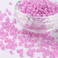 (Repacking Service Available) Glass Seed Beads, Ceylon, Round, Medium Orchid, 6/0, 4mm, Hole: 1.5mm, about 12g/bag(SEED-C020-4mm-155)